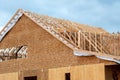 installation of rafters of a plywood house wooden roof framework truss wood