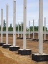 Installation of reinforced concrete columns on the foundation Royalty Free Stock Photo