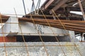 Installation of reinforcement and formwork for reinforced concrete by builders for the manufacture of stairs in buildings.