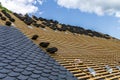 Installation of slate roofing Tiles on a roof Royalty Free Stock Photo