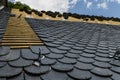 Installation of slate roofing Tiles on a roof Royalty Free Stock Photo