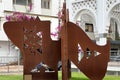 Installation of a sculpture by Farid Belkahia on the forecourt of the Mohamed VI Museum of Modern an