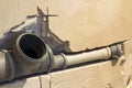 Installation of sewer pipes in a bathroom of an apartment interior during renovation works. Gray plastic drain pipe for used water Royalty Free Stock Photo