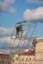 Installation of structures for the stage on the eve of the Day of Independence of Russia