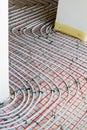 Installation of underfloor heating pipes for water heating. Heating systems. Pipes for underfloor heating Royalty Free Stock Photo
