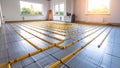 Installation of underfloor heating system in a new building, construction site Royalty Free Stock Photo