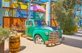 The installation of vintage truck in sand, La Mer Beachside shopping and dining district, on March 4 in Dubai, UAE