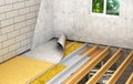 Installation of wooden floors between floors: detailed construction technology. 3d