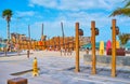 The installation of wooden ship, La Mer public beach, Dubai, UAE