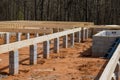 Installation work wood floor joist trusses layout on concrete block foundation a new custom home