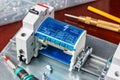 Installed on DIN rail on mounting plate automatic circuit breaker and wire terminal with installation tool. Assembling of