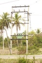 An installed transformer in a village on the road. This unit is for farmers for irrigational purpose provided with subsidy