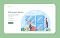 Installer web banner or landing page. Worker in uniform installing window