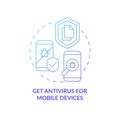 Installing antivirus for mobile devices blue concept icon