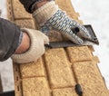 Installing brick siding on the wall of the house Royalty Free Stock Photo