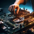 Installing central processor unit into motherboard Royalty Free Stock Photo