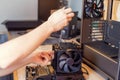 Installing a cooler on a personal computer processor. Royalty Free Stock Photo