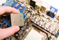 Installing the CPU into the motherboard Royalty Free Stock Photo