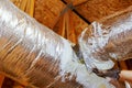 Installing HVAC systems, ventilation systems, a metal duct pipelines for new homes Royalty Free Stock Photo