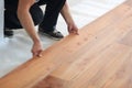 Installing laminate flooring Royalty Free Stock Photo