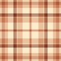 Installing plaid texture fabric, primary pattern seamless background. Fold textile check tartan vector in orange and blanched