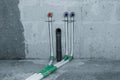 Installing plumbing in the kitchen. Plastic pipes are installed in a cement wall. Royalty Free Stock Photo