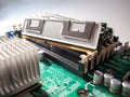 Installing RAM modules in the computer motherboard, replacing and repairing computer components, increasing the amount of random a Royalty Free Stock Photo