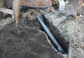 Installing sewer pipe in the ground trench