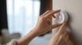 Installing smart thermostat for home temperature control and automation Royalty Free Stock Photo