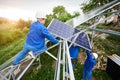 Installing of solar photo voltaic panel system Royalty Free Stock Photo