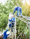 Installing of solar photo voltaic panel system Royalty Free Stock Photo