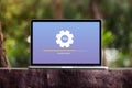 Installing update process with gearbox percentage progress and loading bar on laptop / computer screen concept Royalty Free Stock Photo