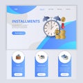 Installments flat landing page website template. Purse, mortgage, crediting. Web banner with header, content and footer