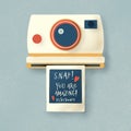 Instant camera with a photo and love message. Colorful hand drawn illustration with hand lettering for Happy ValentineÃ¢â¬â¢s day