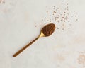 Instant coffee in a Golden spoon. Concept of instant coffee birthday celebration. Copy space Royalty Free Stock Photo