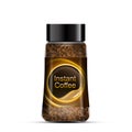 Instant coffee package design. Transparent glass bottle