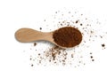 Instant coffee powder with wooden spoon isolated on white background Royalty Free Stock Photo
