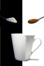 Instant coffee, sugar and a white cup Royalty Free Stock Photo