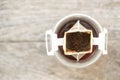 Instant freshly brewed cup of coffee,Drip bag fresh coffee Royalty Free Stock Photo