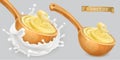 Instant mashed potatoes, with butter and milk. vector icon set
