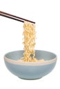 instant noodle in a bowl with chopstick on white background, this has clipping path. Royalty Free Stock Photo