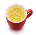 Instant noodle soup in red mug isolated on white background, top view Royalty Free Stock Photo