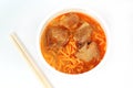 Instant noodle Spicy rib pork with chopstick Royalty Free Stock Photo