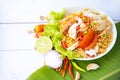 Instant Noodle Spicy Salad With Seafood And Vegetable ,Spicy Noodle Salad,Mama Noodle Salad,Yum Mama,Thai Food Concept, Street