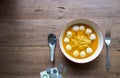 Instant noodle on wooden table