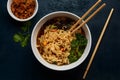 Instant noodles captured in professional food photography, quick meal