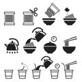 Instant noodles icons set.