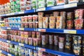 Instant noodles variety package on supermarket shelf Vietnamese products unhealthy diet. Hanoi, Vietnam- April 2021 Royalty Free Stock Photo