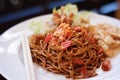 Red noodles with mixed spices and chili Royalty Free Stock Photo
