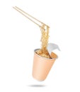 Instant noodles on wooden chopstick from a cardboard cup Royalty Free Stock Photo